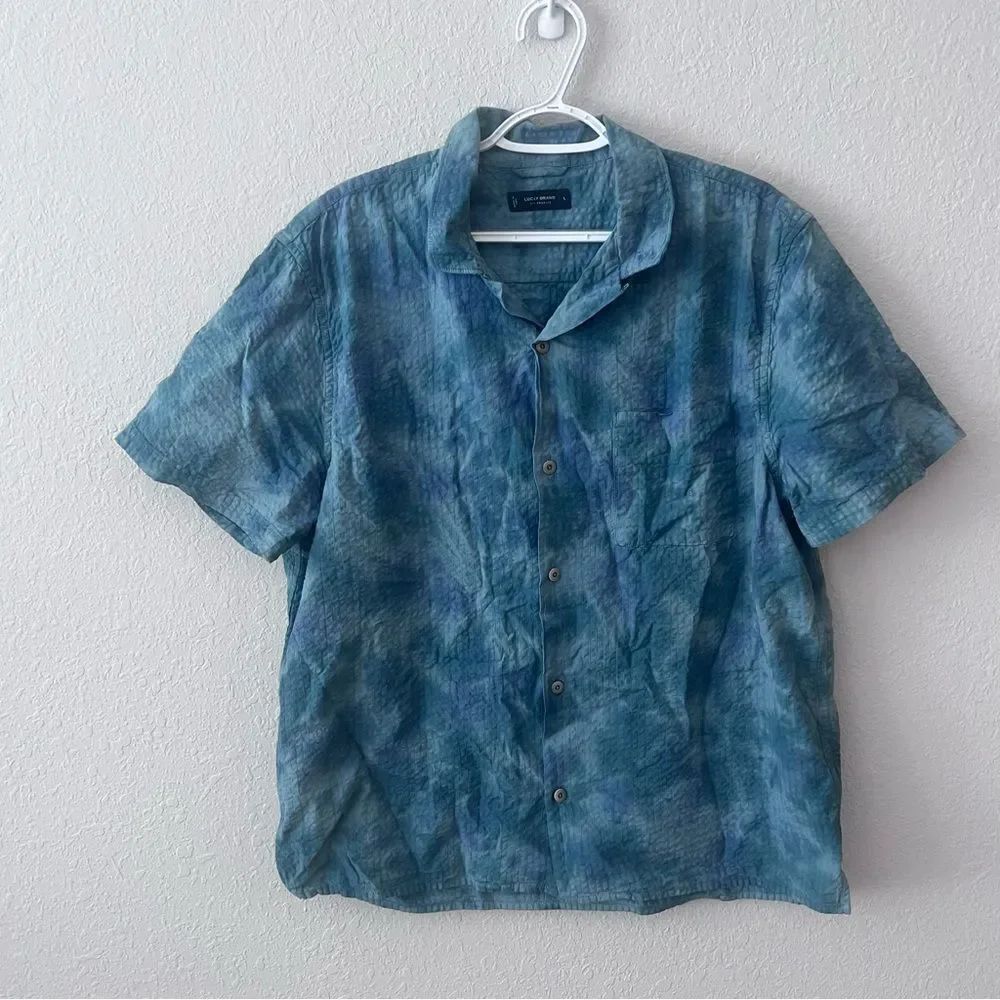 Lucky Brand Polo Shirt Mens Size L Short Sleeve Tie Dye Cotton Button Up